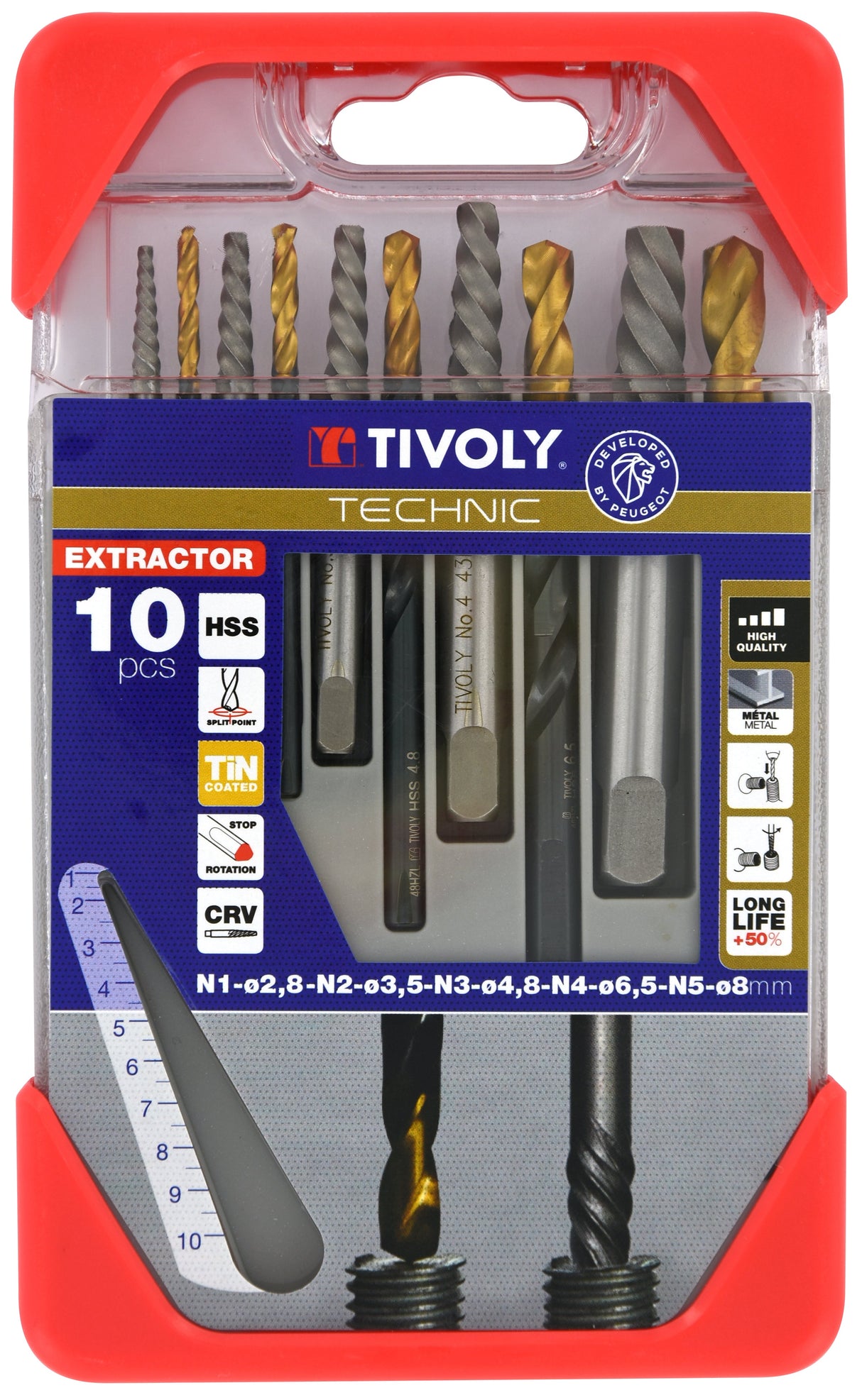 Tivoly 10 pièces - Extracteurs de goujons cassés