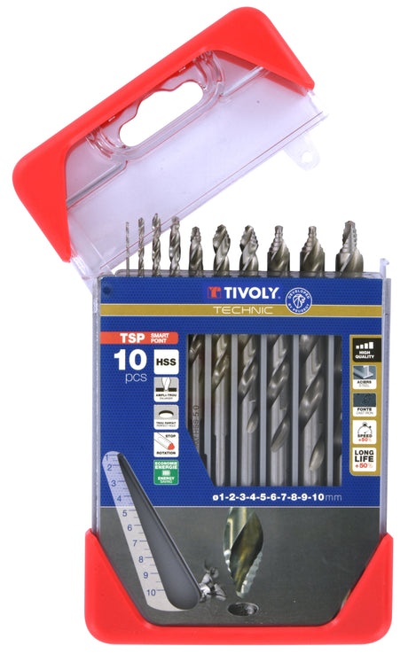 Tivoly   10 forets métaux TSP HSS  Affûtage étagé Ø 1 à 10mm PREMIUM