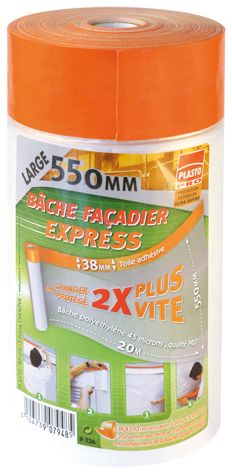 Bâche Façadier Adhésive (Lisière 38mm) - P736 Transparent 20m x 550mm