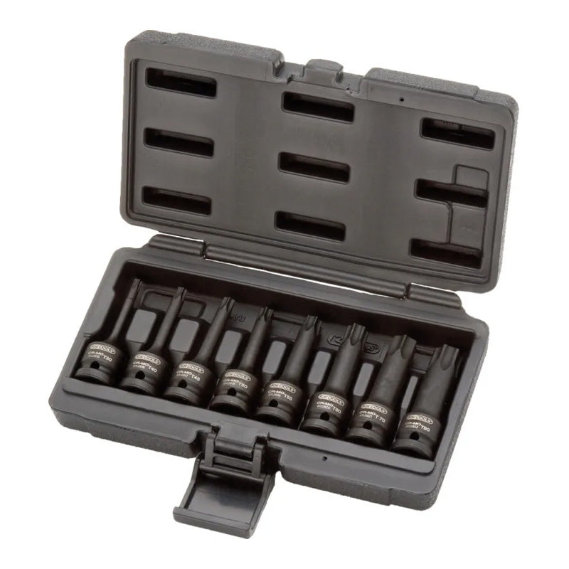 Jeu de 8 douilles tournevis à chocs longues TORX® 1/2'', T30 à T80 - KS TOOLS - 911.0901