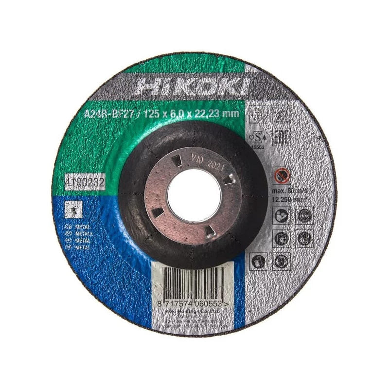 Lot de 10 Meules à ébarber métal Ø125 HIKOKI 4100232 - ép.6 m.déporté