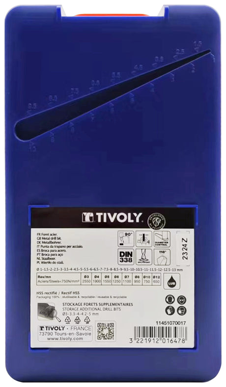 Tivoly   25 forets métaux HSS rectifiés pointe en croix Ø 1 à 13mm