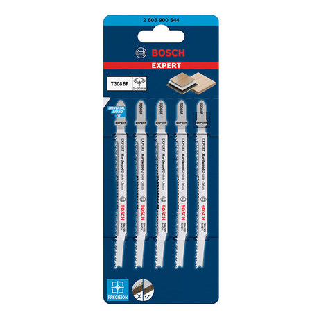 5 Lames scie sauteuse BOSCH 2608900544 EXPERT BIM Sans éclat Bois dur 117mm T308BF