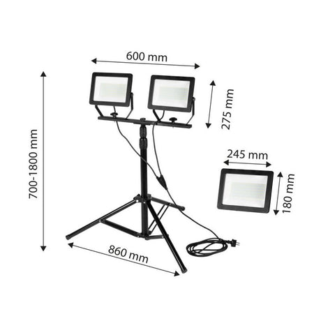 Projecteur double 2x100W SMD LED 2x8500lm sur trépied 1,8m avec câble - NEO TOOLS - 99-096