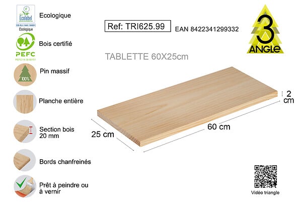 TRI625.99 - Tablette murale 60x25cm épai