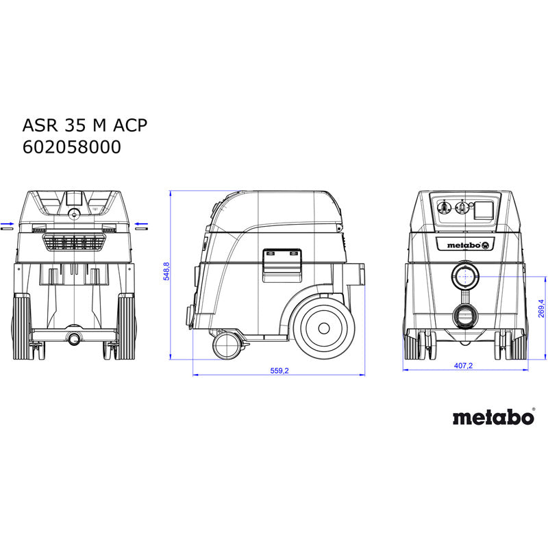 Aspirateur poussière et béton filaire METABO ASR 35 M ACP Classe M 1400W