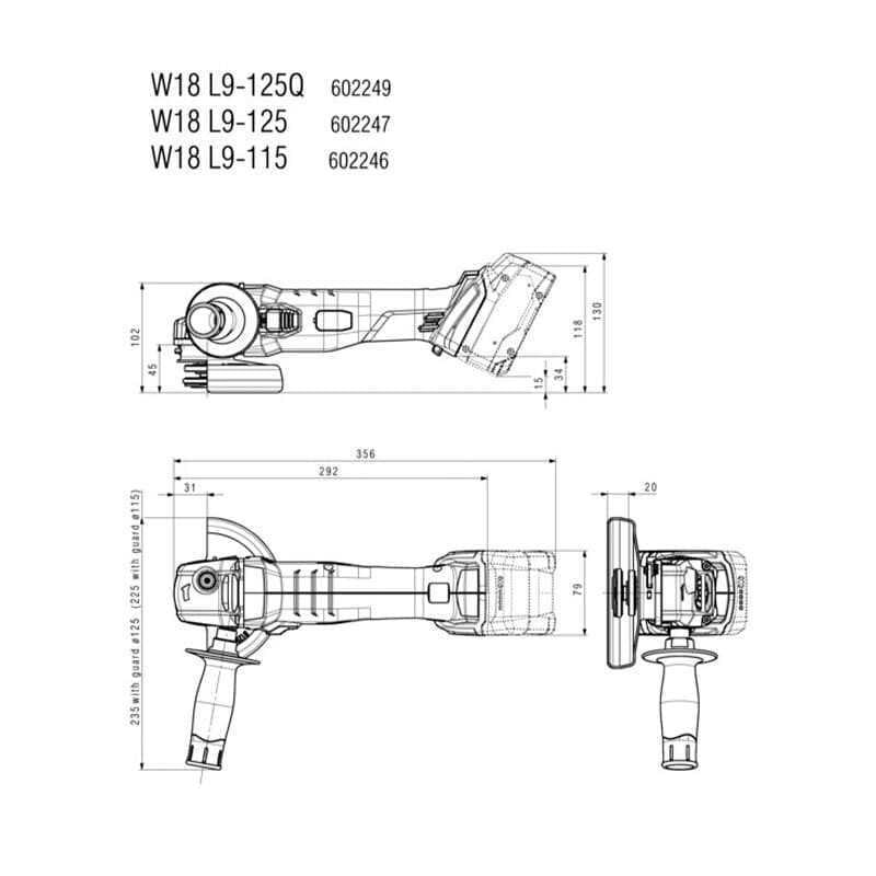 Meuleuse METABO Ø125 mm 18V W 18 L 9-125 Pick+Mix coffret metaBOX