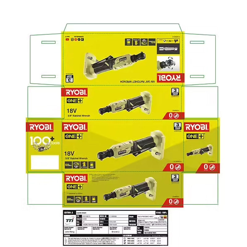 Clé à cliquet RYOBI R18RW3-0 18V 60 Nm (vendu sans batterie)