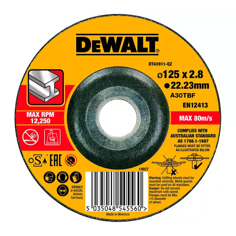 Lot de 25 Disques à tronçonner l'inox 125x22,2mm, moyeu plat DEWALT