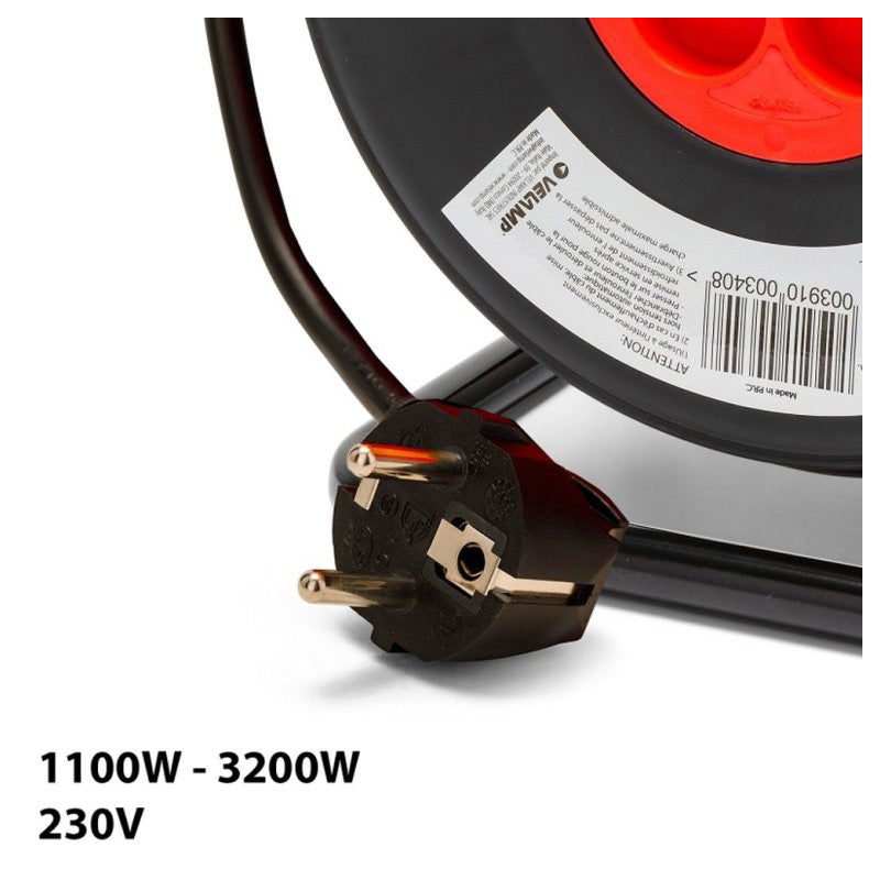 Enrouleur bricolage, 4 prises, H05VV-F3G1.5MM2, 15M , NF,CE - VELAMP - REEL-FR-15