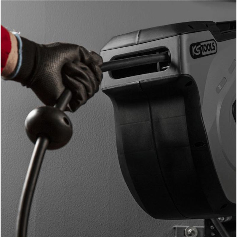 Enrouleur air et eau 3/8'' avec tuyau Ø10mm, raccord 1/4'' - 15m Gris - KS TOOLS - 515.3470