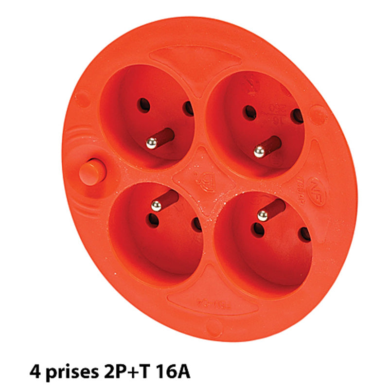 Enrouleur bricolage, 4 prises, H05VV-F3G1.5MM2, 25M , NF,CE - VELAMP - REEL-FR-25