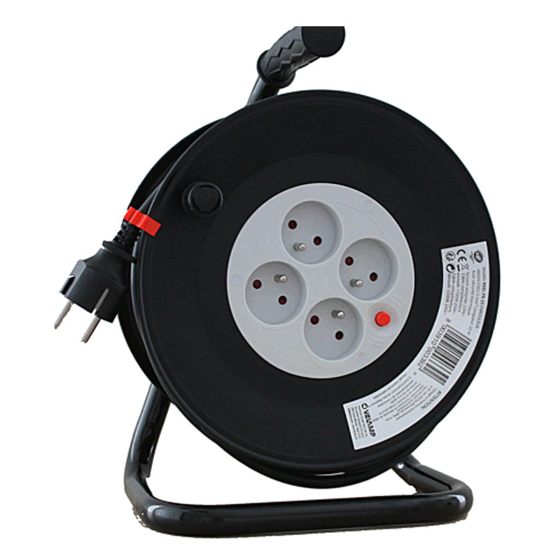 Enrouleur bricolage, 4 prises, H05VV-F3G1.5MM2, 25M , NF,CE - VELAMP - REEL-FR-25