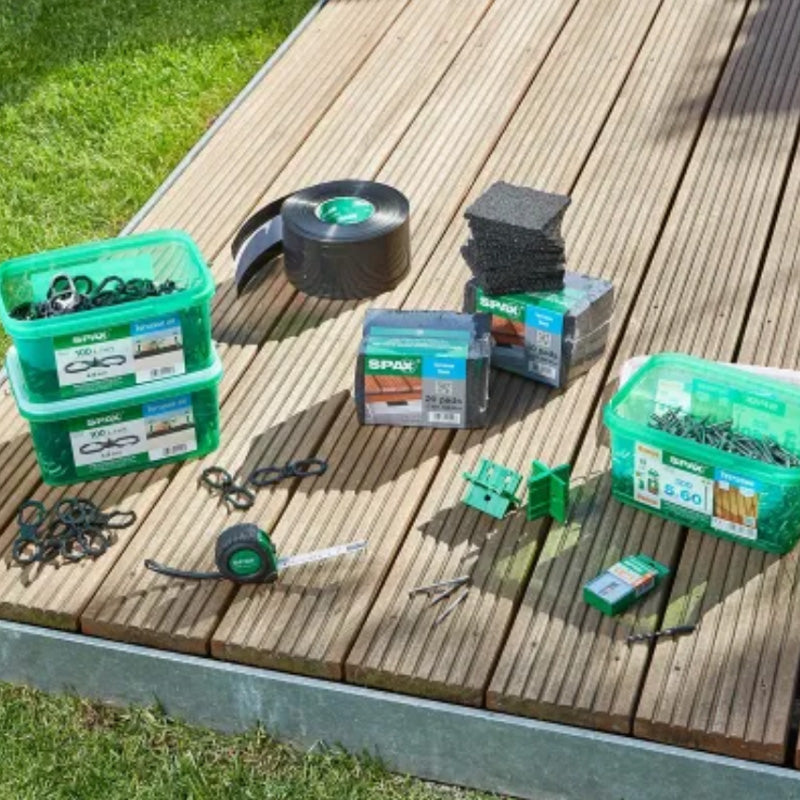 Kit pour Terrasse SPAX vis en acier inoxydable, entretoise, embout, tampon et mètre ruban