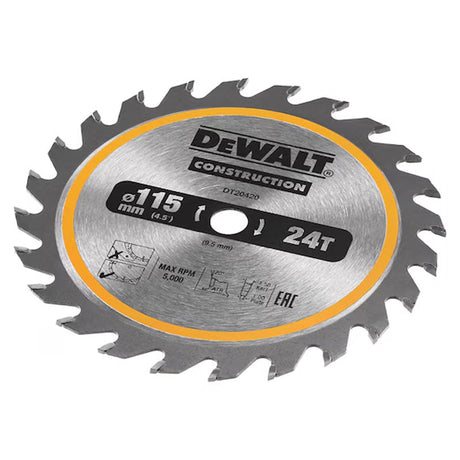 Lame de scie circulaire sans fil DEWALT DT20420-QZ Carbure Construction Ø115x9,5mm, 24 dents
