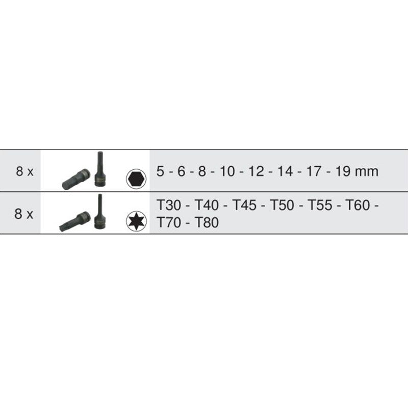 Module de douilles à chocs 1/2'', 16 pièces - KS TOOLS - 713.1016