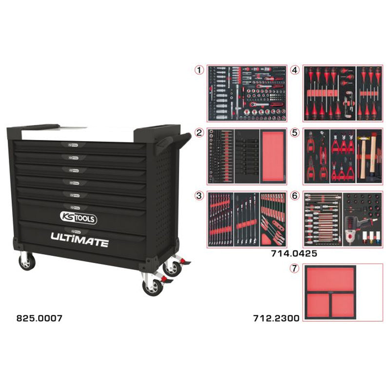 Servante ULTIMATE XL 7 tiroirs équipée de 428 outils - KS TOOLS - 825.7427