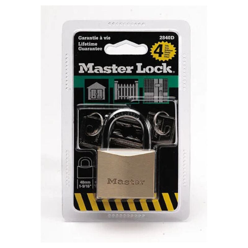 Cadenas cémenté en laiton massif MASTER LOCK 40mm anse d.6xh.24mm 4 clés
