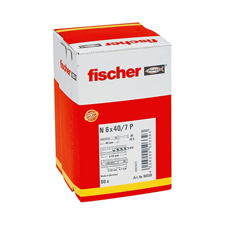 Cheville à frapper FISCHER N-F 5 x 25/1 avec collerette plate et clou à empreinte pozi en acier électrozingué