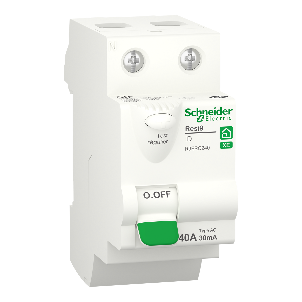 Interrupteur différentiel SCHNEIDER R9ERC240 40A type AC 30mA 1P+N embrochable Resi9 XE
