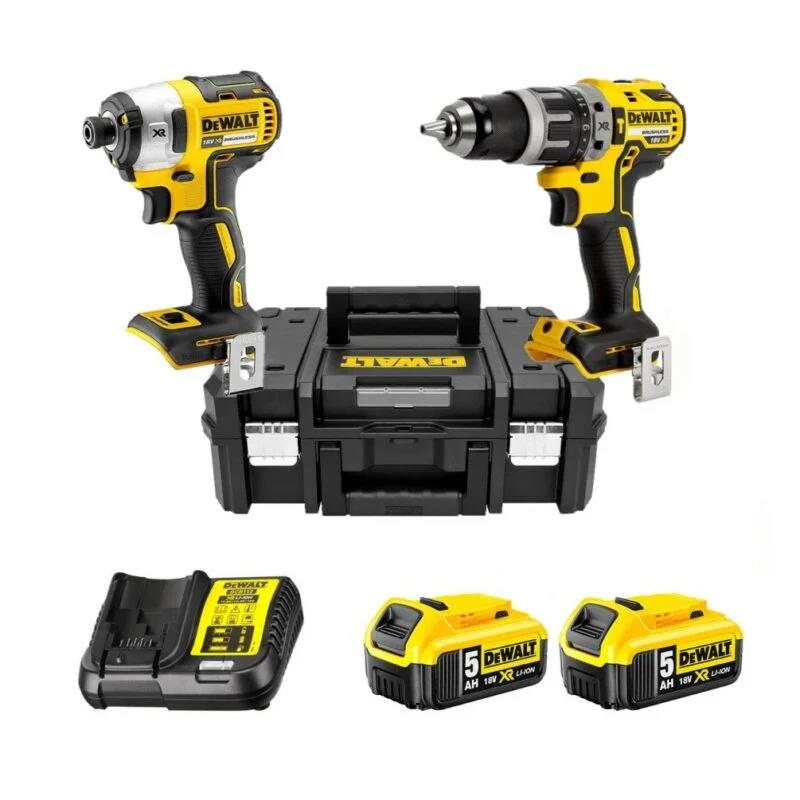Pack 2 outils 18V DEWALT DCK266P2T-QW : Perceuse-visseuse à percussion DCD796, Visseuse à choc DCF887, 2 batteries 5,0 Ah, coffret T-Stack