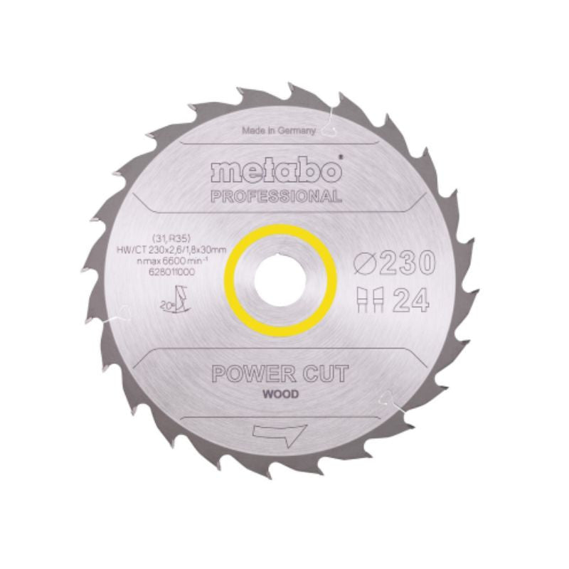 Lame de scie circulaire METABO Pro "Power Cut Wood" 628011000 - HW/CT - 230x30mm - 24WZ - 20°
