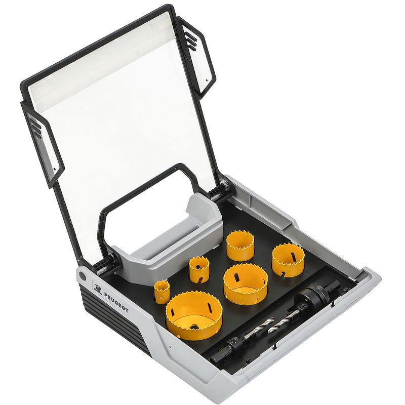 Mallette scies cloches bimétal PEUGEOT 8 pcs + 2 centreurs Usage Courant , Conditionnement x 8 pcs