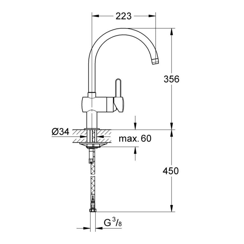 Mitigeur évier FLAIR GROHE 32452000 bec col de cygne - chrome