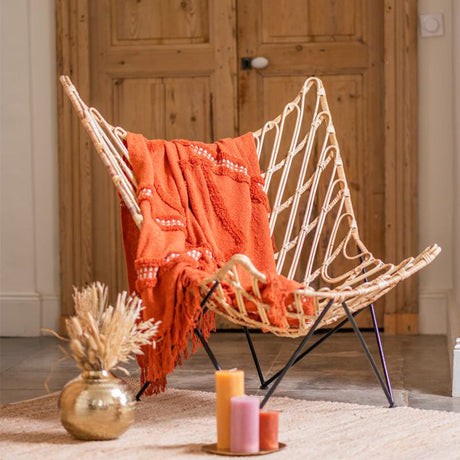 Fauteuil papillon Rose - 95 x 94 x 73 cm - metal & rotin - naturel & noir