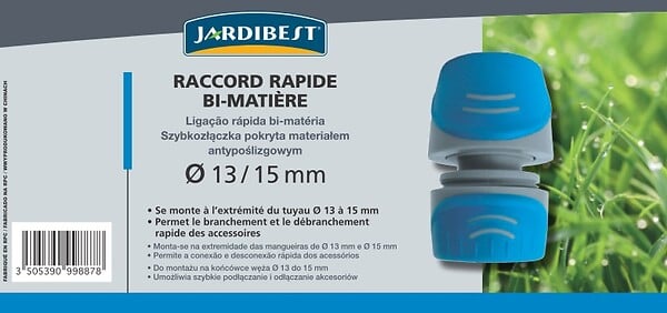 Raccord rapide 15mm bi-matière intégral