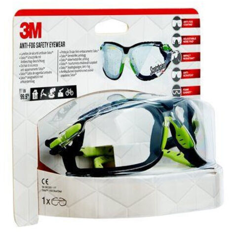 Lunettes 3M™ Solus™ 1000 traitement Scotchgard™ - Branches Vert/Noir - Joint amovible  Transparent