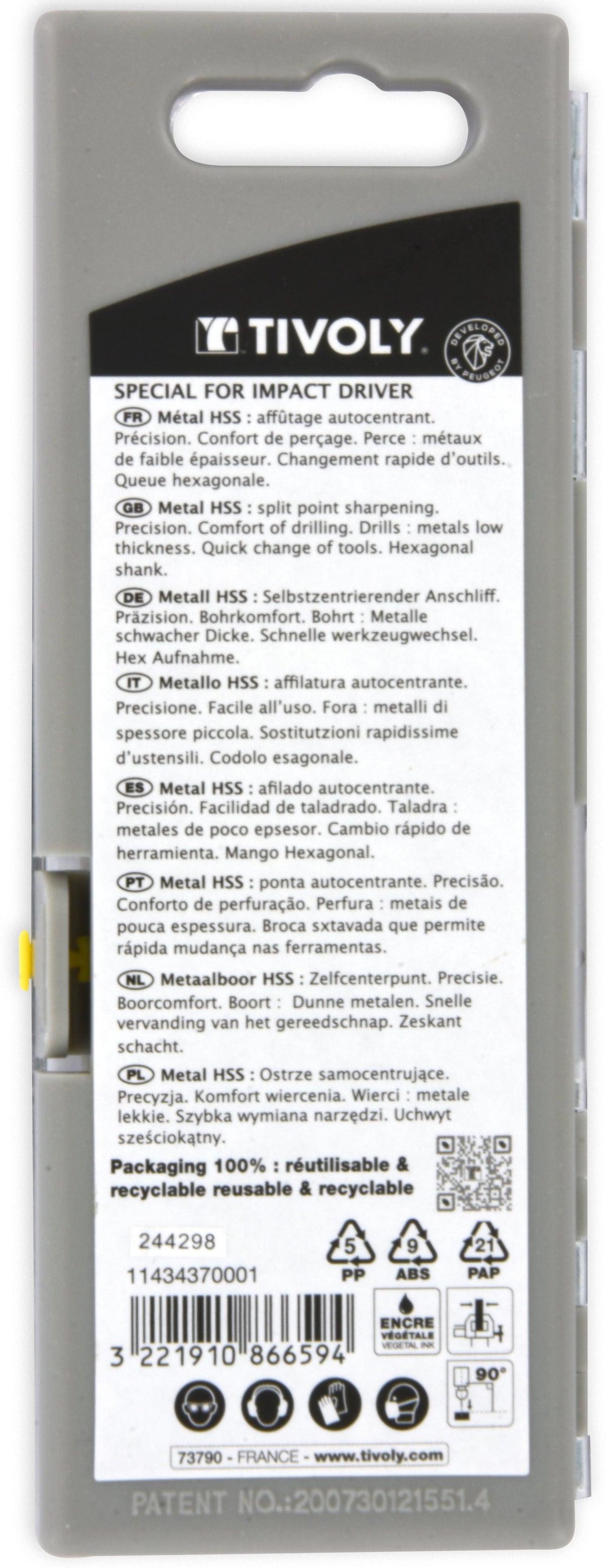 Tivoly   5 forets métaux HSS rectifiés queue hexagonale 6,35mm Ø 2 à 6mm