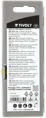 Tivoly   5 forets métaux HSS rectifiés queue hexagonale 6,35mm Ø 2 à 6mm