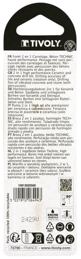 Tivoly   1 Foret Béton-Carrelage 2 en 1 Technic, Rouge, Ø 5 mm