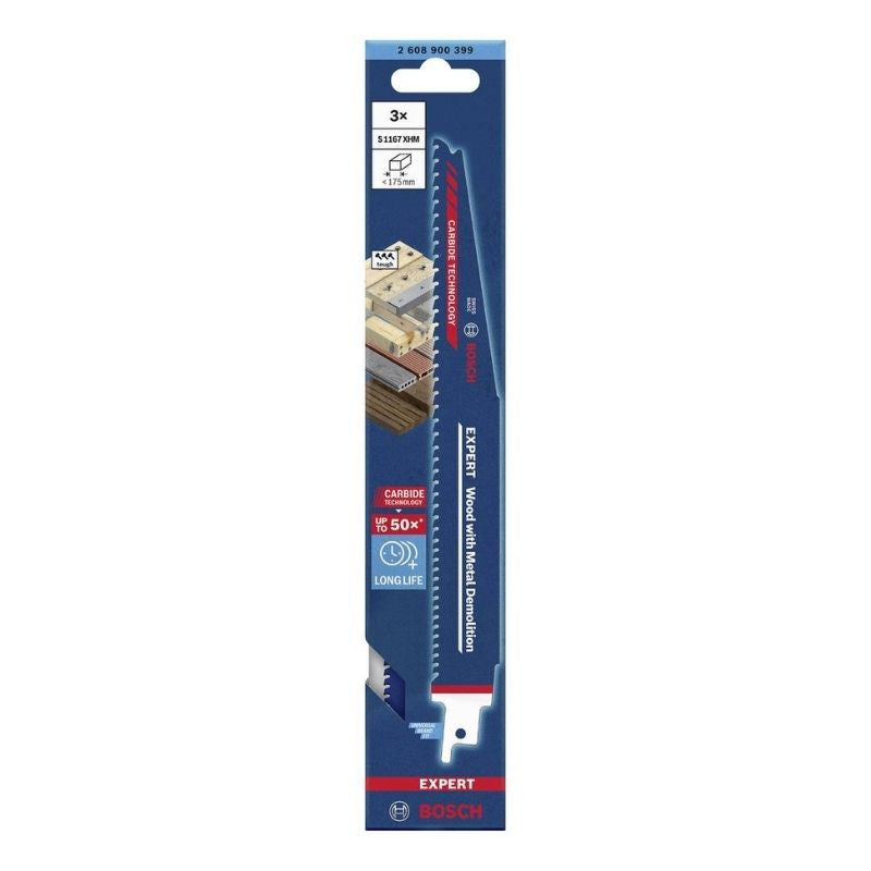 3 Lames scie sabre BOSCH EXPERT 2608900399 Carbure Démolition Bois et Métal 225mm