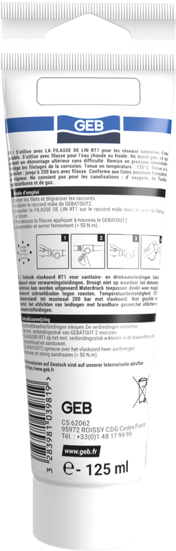 Pâte à joint non durcissante GEB Gebatout 2 pour raccords filetés métalliques 125ml - GEB - 103981