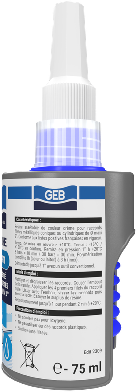 Résine d'étanchéitée RT1 GEB pour raccords filetés métalliques coniques 75ml