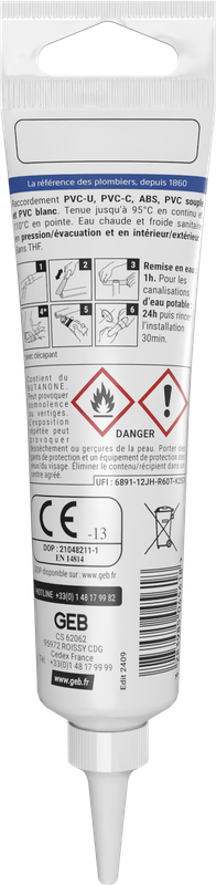 Colle haute performance GEB polyvalente pour assemblage de canalisations en PVC 50 ml