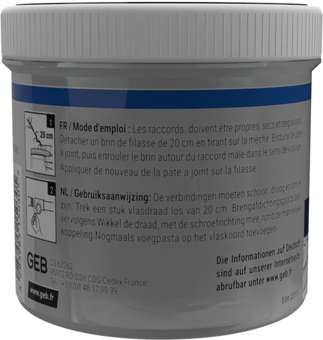 Filasse de lin peigné GEB complément de pâte à joint pour raccords filetés métal 80g