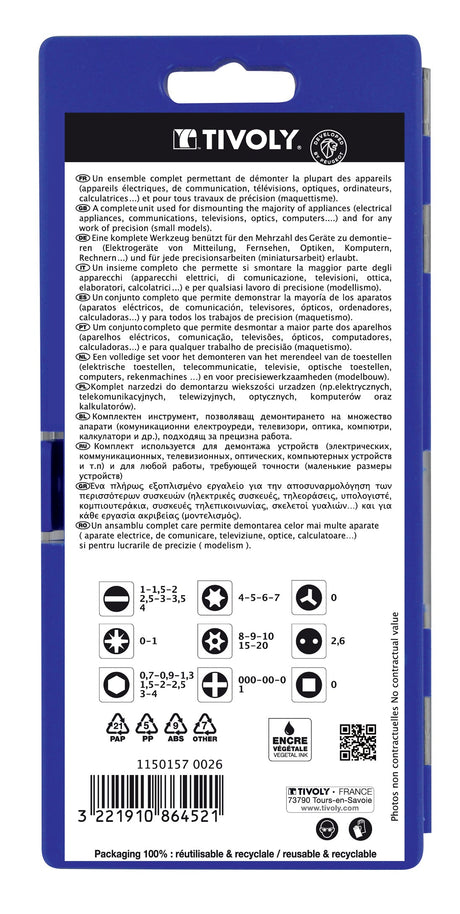 Tivoly   35 pièces -33 embouts de précision+ 1 porte-embout magnétique + 1 tournevis