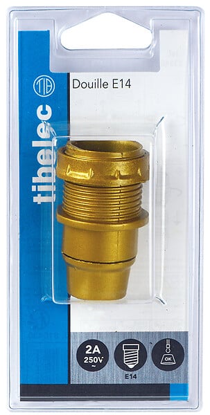 Douille E14 isolée demi filetée bague 35mm or
