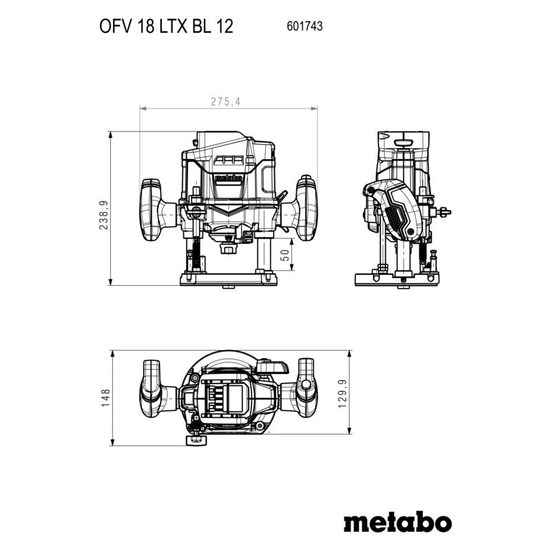 Défonceuse pince METABO 6/8/12mm OFV 18 LTX BL 12 - Pick+Mix (vendu sans batterie) + metaBOX