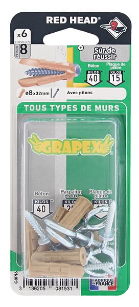 G8PI6 - Blister de 8 chevilles Grapex