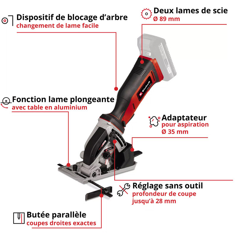 Mini scie circulaire sans fil TE-CS 18/89 Einhell