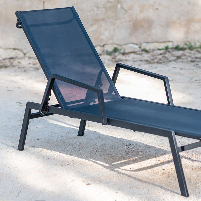 Lot de 2 Bain de soleil Alban - transat- acier & textile - noir