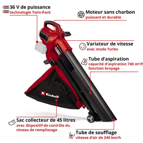 Aspirateur-Souffleur sans fil EINHELL VENTURRO 36/240 (machine nue)