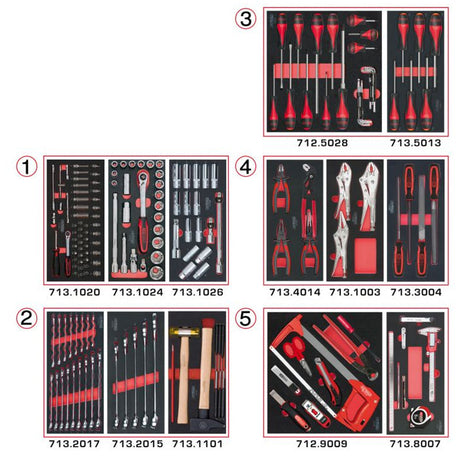 Composition d'outils 5 tiroirs pour servante, 187 pièces  - KS TOOLS - 714.0187