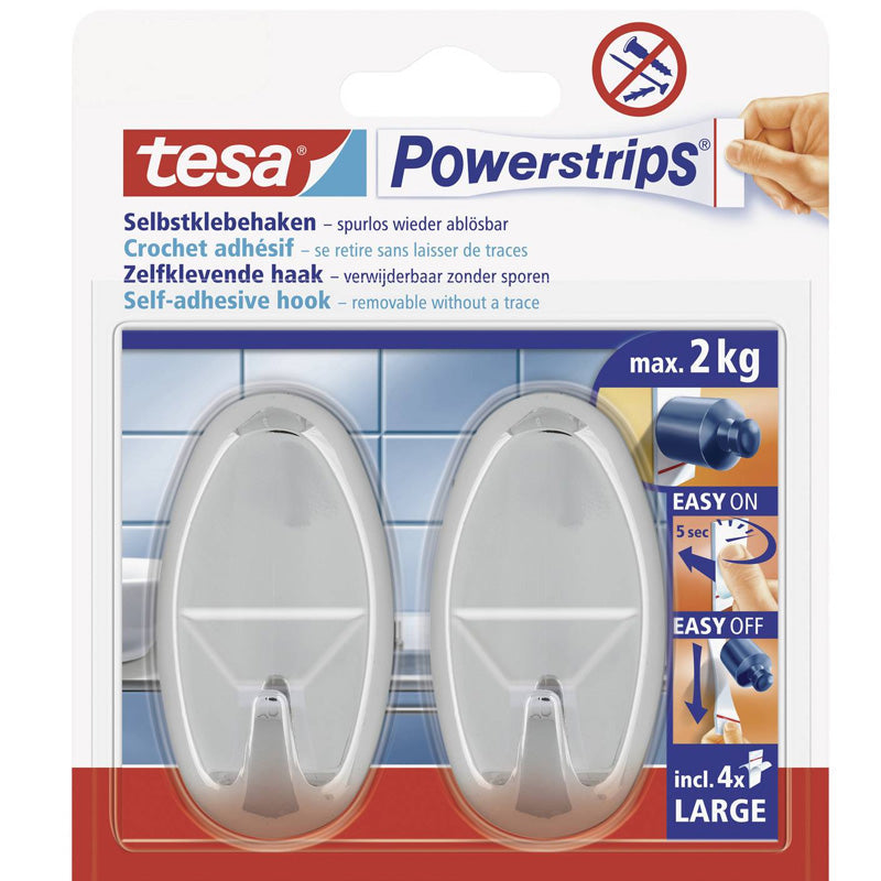 Crochet Large Ovale Tesa Po­wers­trips® Tesa 58050-00012-20 Chrome 2 Pc(s)