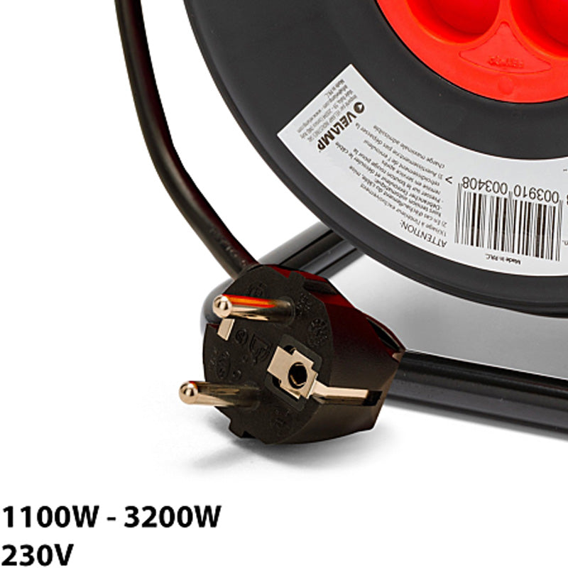 Enrouleur bricolage, 4 prises, H05VV-F3G1.5MM2, 25M , NF,CE - VELAMP - REEL-FR-25
