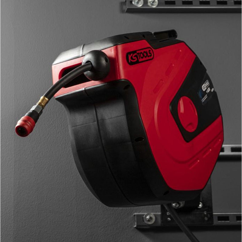 Enrouleur air et eau 3/8'' avec tuyau Ø10mm, raccord 1/4'' - 15m  - KS TOOLS - 515.3440